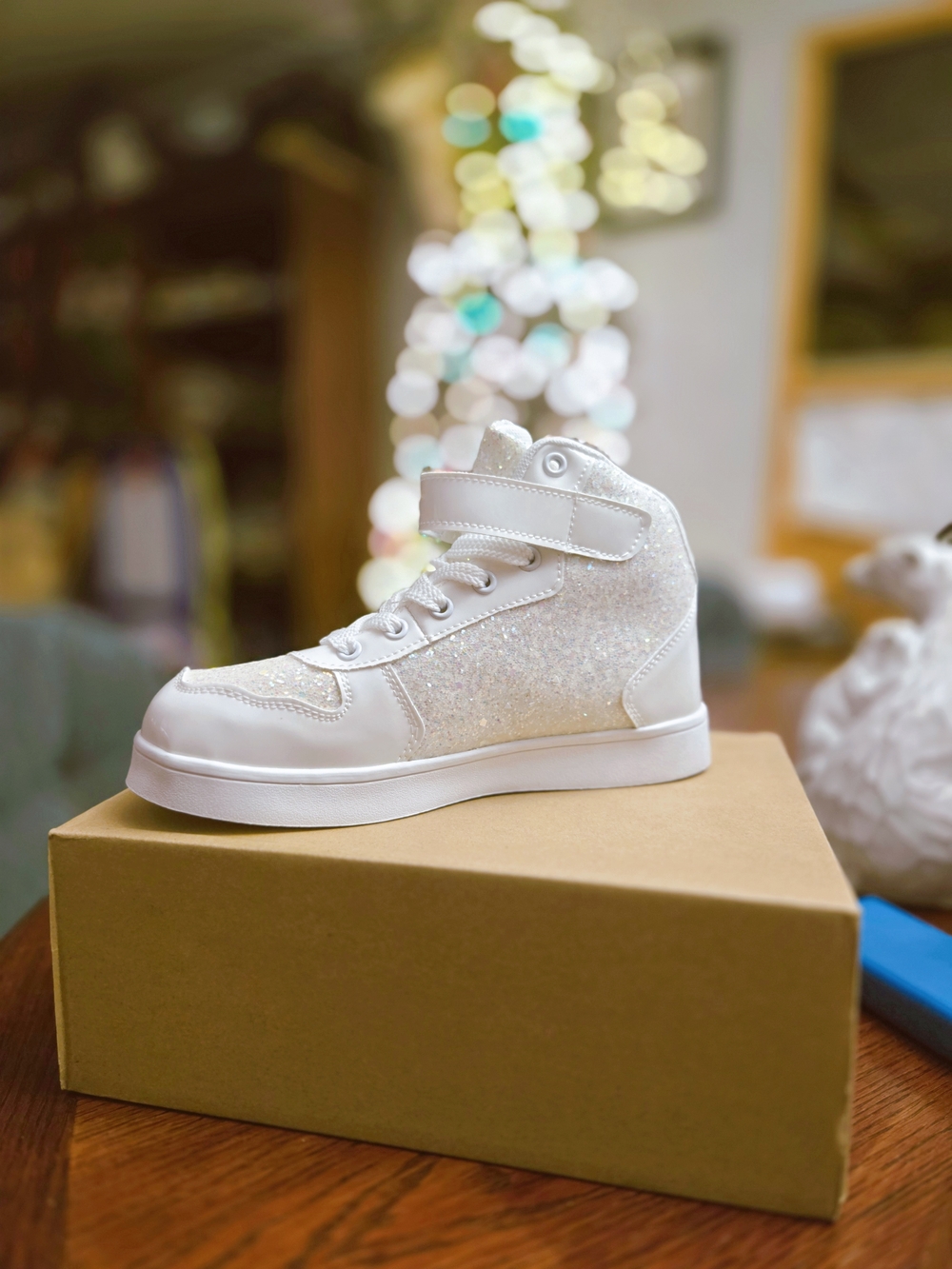 White Glitter High-Top Sneaker